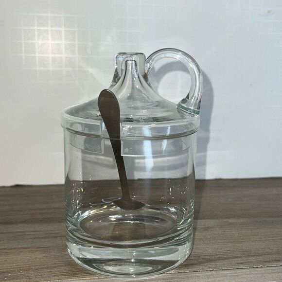Lidded Jam Jelly Dish With Spoon  And Lid Vintage Heritage Glass Table Service - Picture 1 of 8